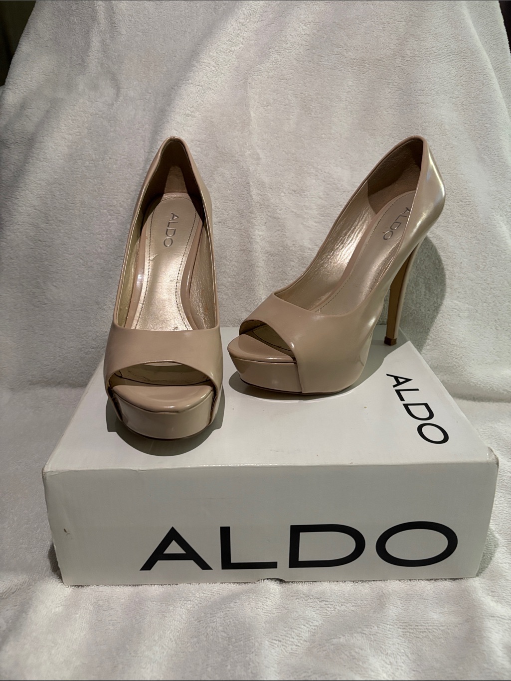 Aldo Blush Patent Peep-Toe Platform Stilettos